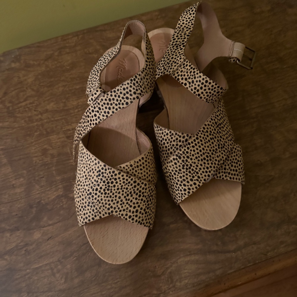 Madewell Tan and Black Cheetah Print Crisscross Sandals - Picture 2 of 5
